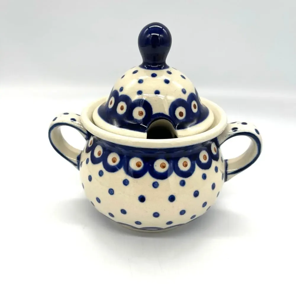 Boleslawiec Polish Pottery Sugar Bowl with Lid Hand Made Poland